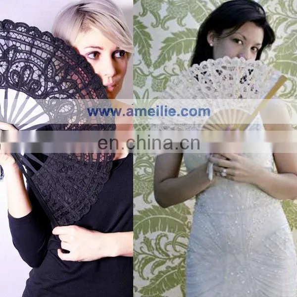 Hot design,white lace wedding fans