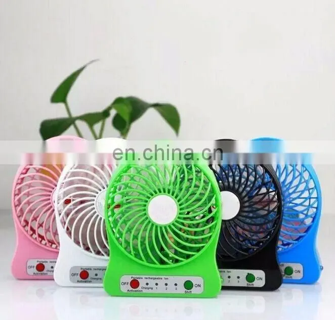Custom Logo Printing Rechargeable Mini USB Desk Fan with LED Light