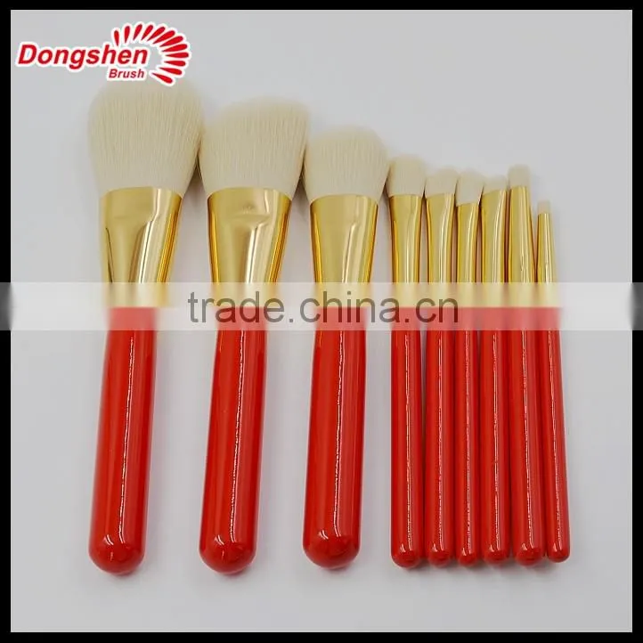 Professional red wooden makeup brush set,synthetic hair cosmetic brush set