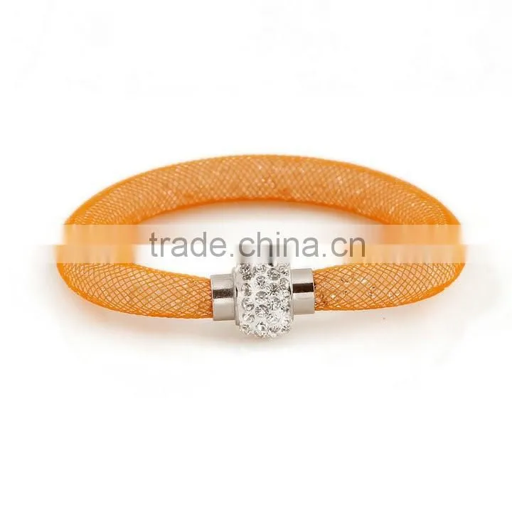 Hot sale Stardust Mesh Single Wrap Bracelets With Crystal stones Filled Magnetic Clasp Charm Wristband Bangles