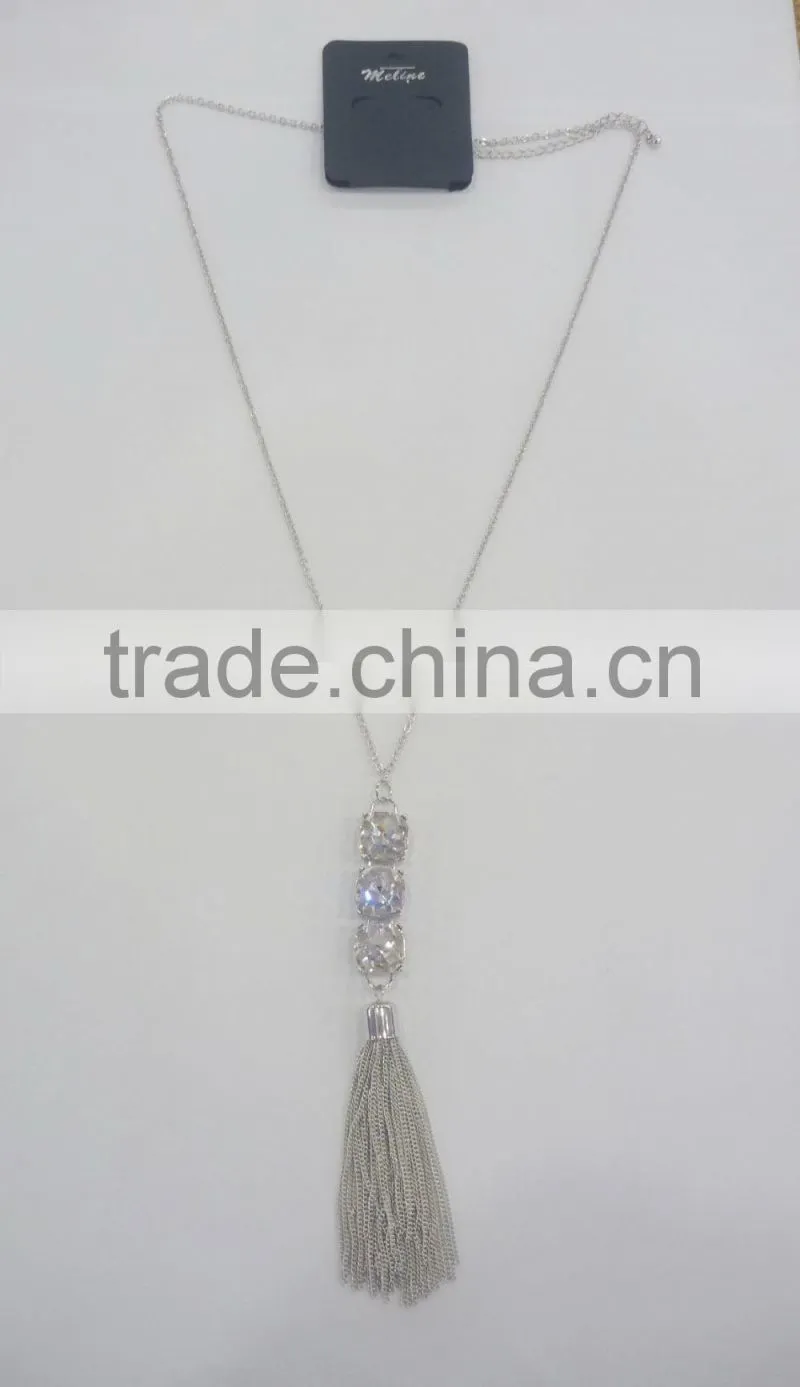 FASHION BIG GLASS STONE CHAIN TASSEL NECKLACE