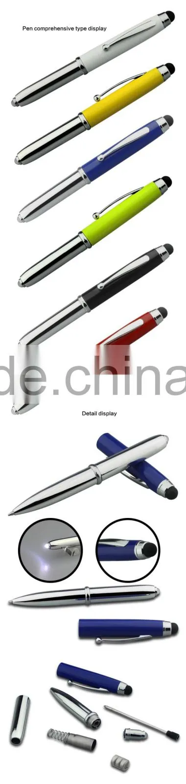 Short metal roller pen with led light and touch screen stationary