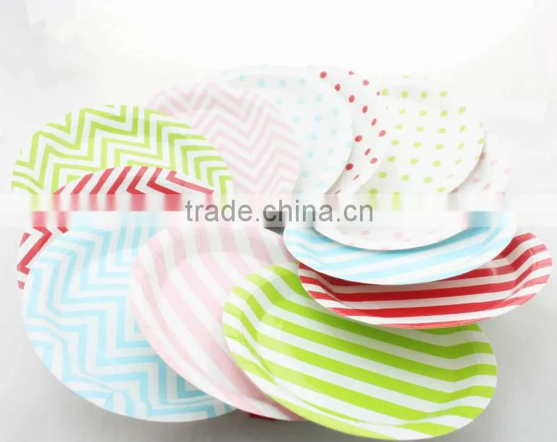 Eco-friendly 9'' Round Striped Paper Plates - 6 color For Your Choose