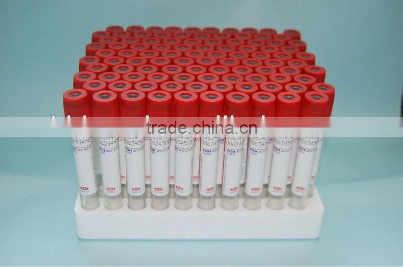 Red vacuum blood collection tubes with clot activator