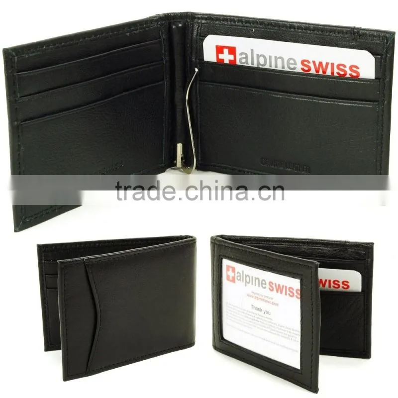 New Black Mens Promotion Bifold Genuine Leather Money Clip Wallet