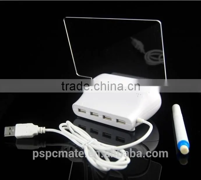 New Arrival Multifunction 4 Port USB Blue LED Hub with Alarm Clock and Memo Board