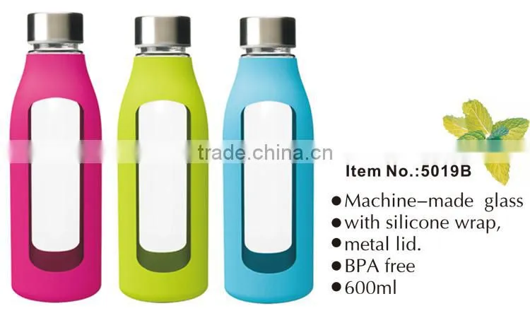 Clear Cycling Glass Water Bottle With Silicone Sleeve