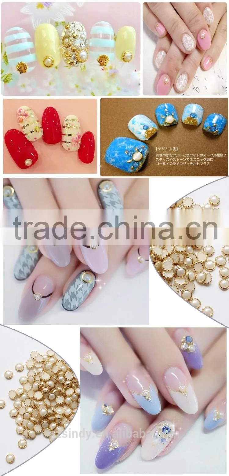 Metal edge round square nail art pearl with diy nail art decoration hemming nail diamond alloy ZX:SP529