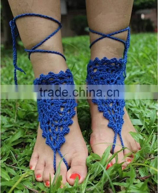 Crochet Barefoot Sandals Beach Wedding Yoga Shoes Foot Jewelry Black khaki blue white