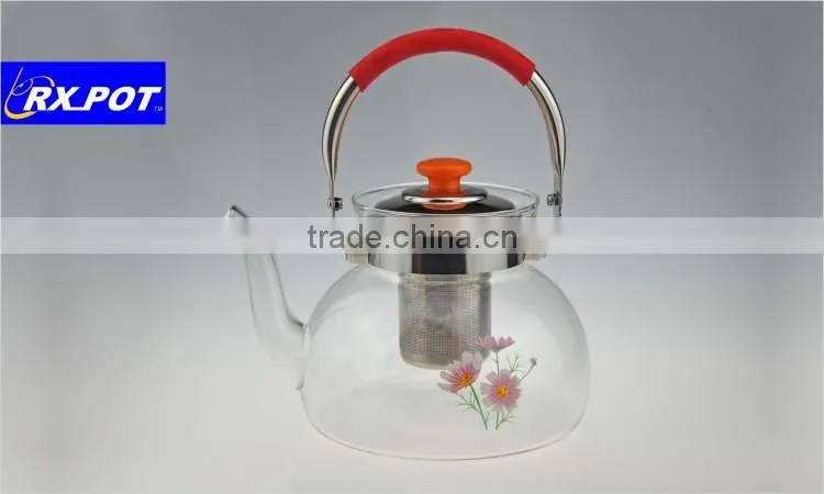 2016 New Design Gifted High Quality Borosilicate Pyrex Glass Tea Pot With Stainless Steel Infuser 1500H