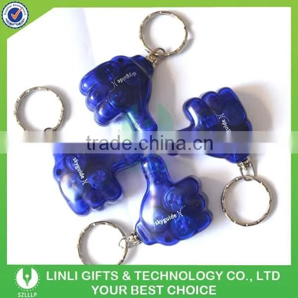 Thumb shape oem logo plastic led keyring light for advertising
