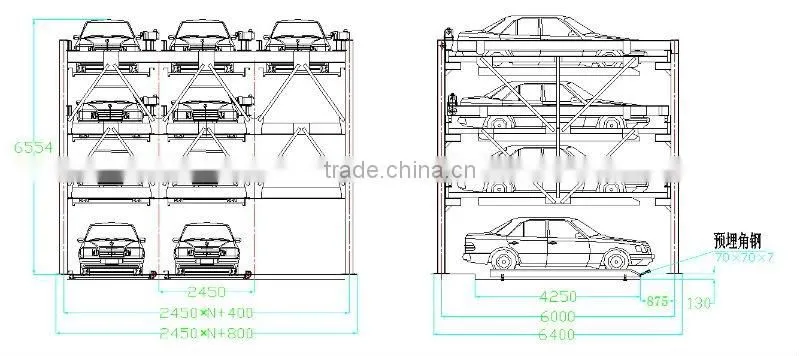 lift slide parking system with several levels and dozens of car space