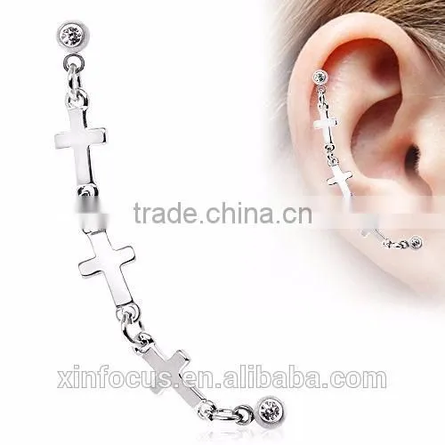 Triple Cross Dangle Tragus Cartilage Helix Ear Ring
