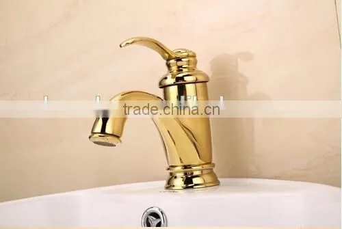 Modern Design Ceramic Cartridge Gold-plating Bathroom Faucet