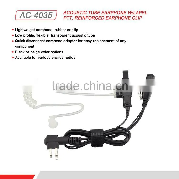 Portable Radio Communications 2 Wired Ear Bud Earphone with Lapel PTT Button