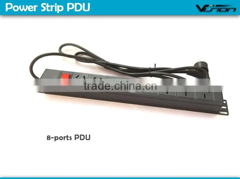 Vision aluminum alloy rackmount 19inch 8 ports PDU in black