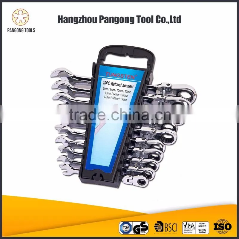 Eco-Friendly 10pc Chrome Vanadium steel Flexible Head Combination torque Wrench spanner set