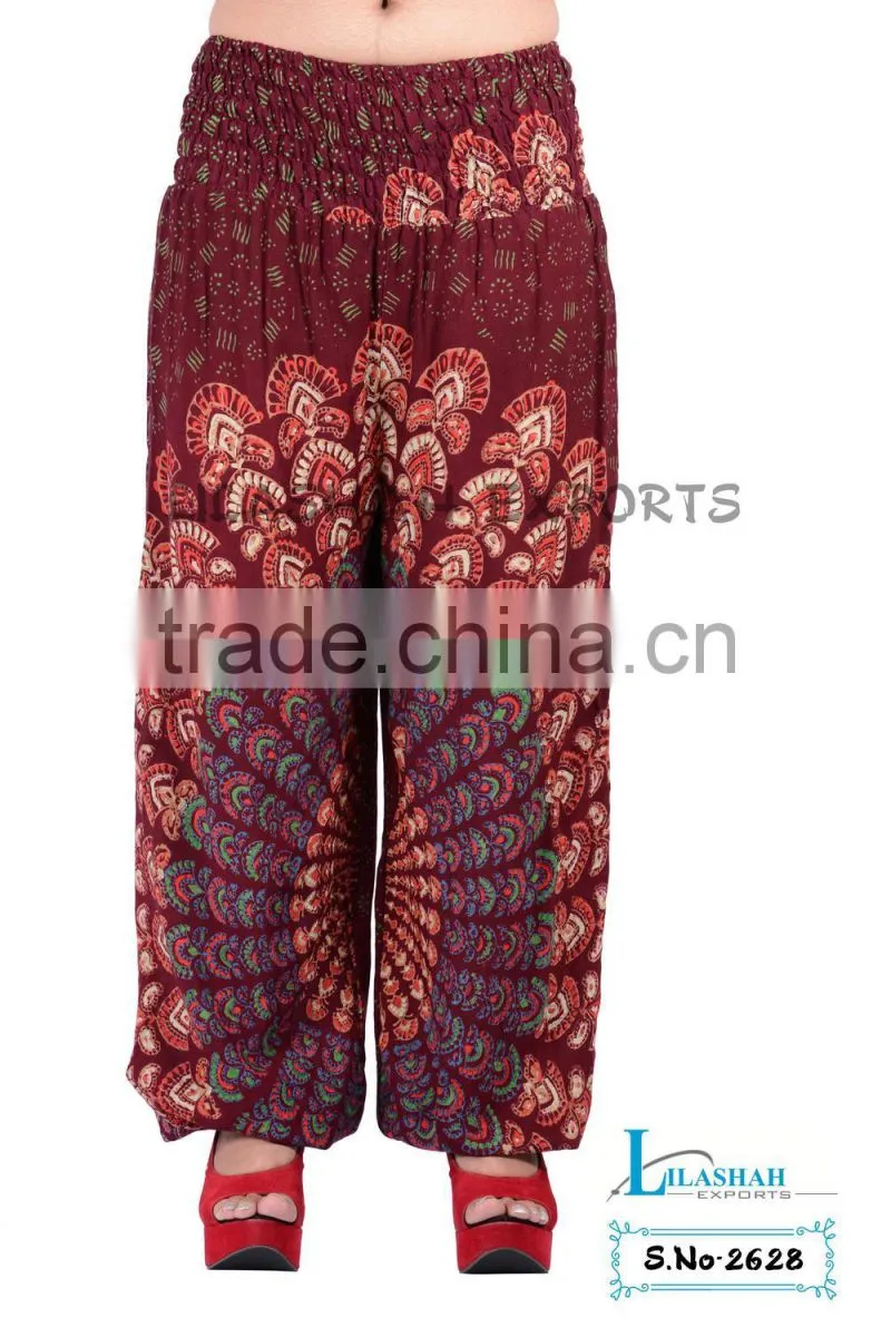 2628 Rayon Mandala pant Printed Harem Pants Supplier Vinatge Sari Patch Skirt Falds Dress Harem Pants Alibaba Trousers