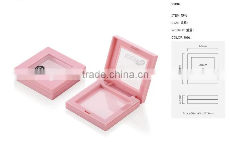 Korea style pink square cosmetic pressed powder container with window