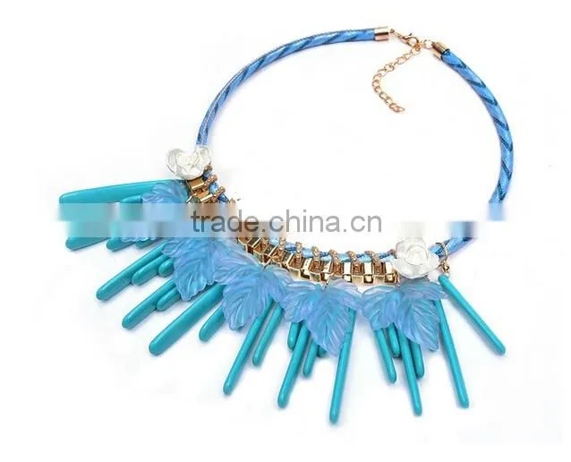 2016 New fashion bib collar Leaves Tassels chunky luxury choker necklace