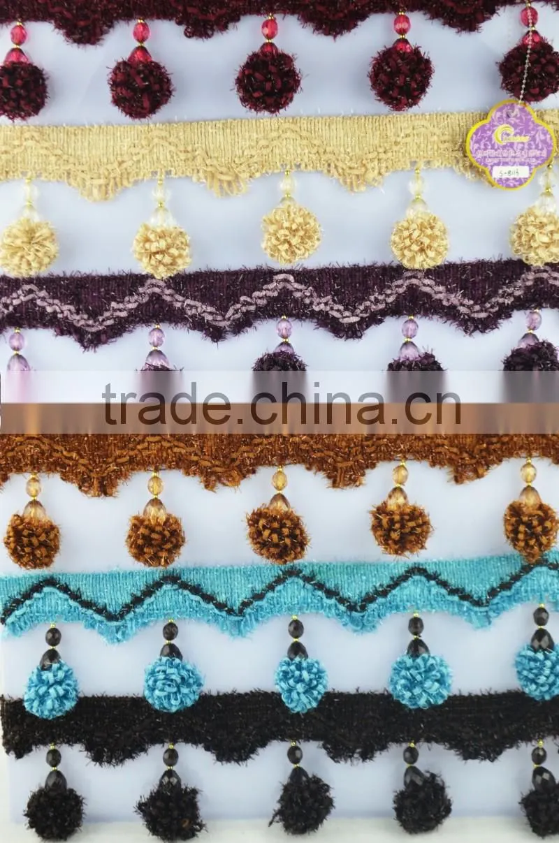 fancy handmade trimming fringe,pom fringe for curtain