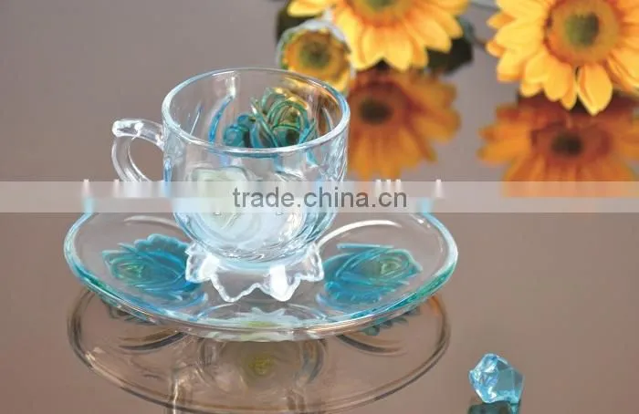 BIG SIZE GLASS COFFEE CUPS AND SAUCERS