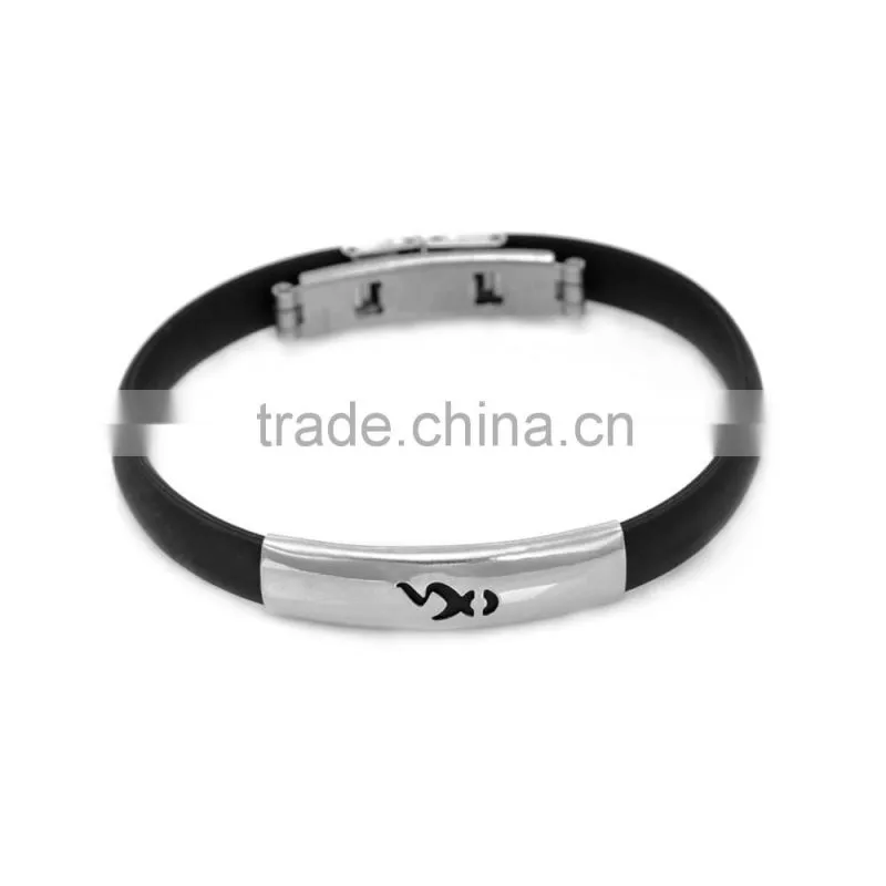Wholesale New Arrival Stainless Steel Black Silicone Bangles With Clasp
