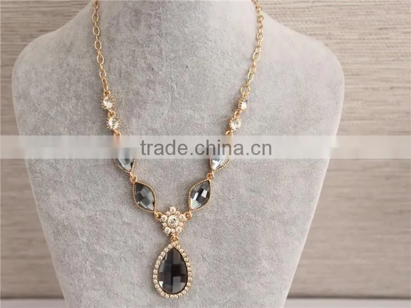 High quality glass pendant necklace 18k gold plated crystal necklace
