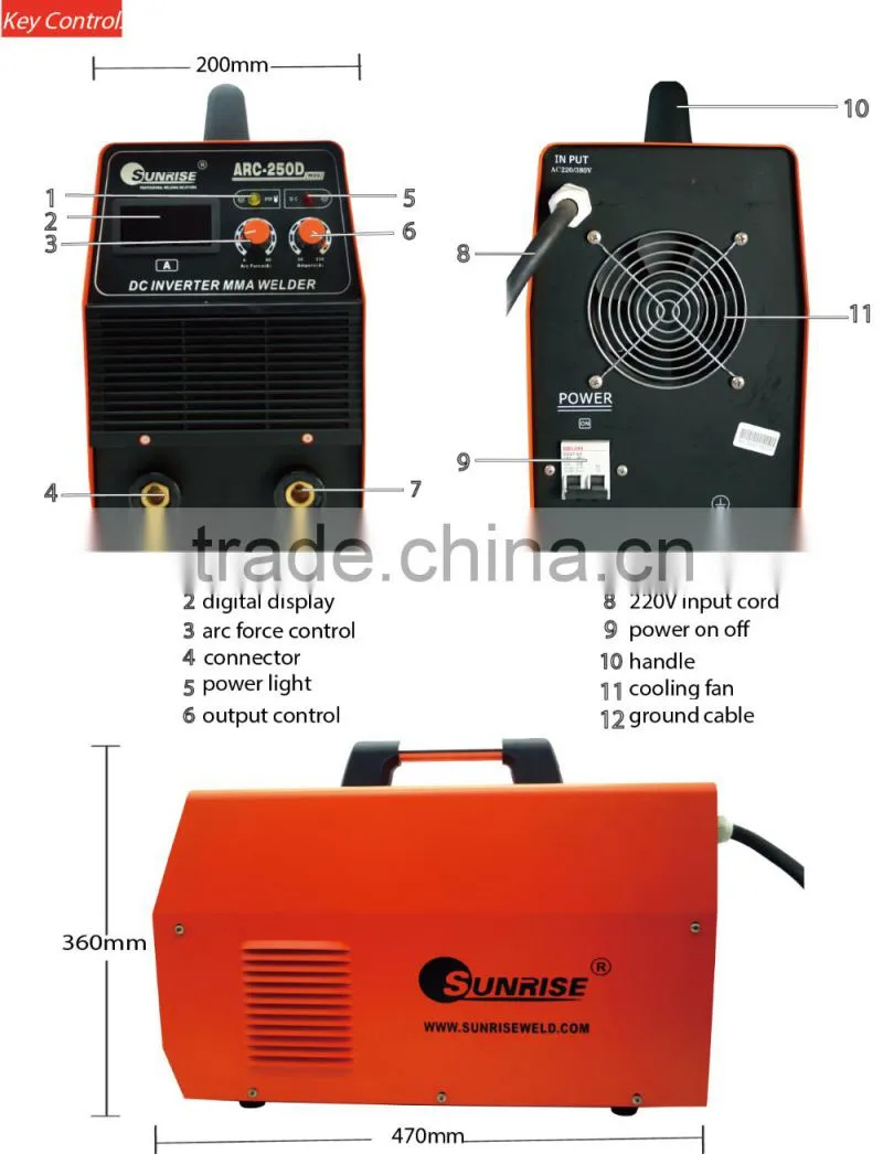 free accessories single phase welding machine portable welding machine mma ARC-250D professional