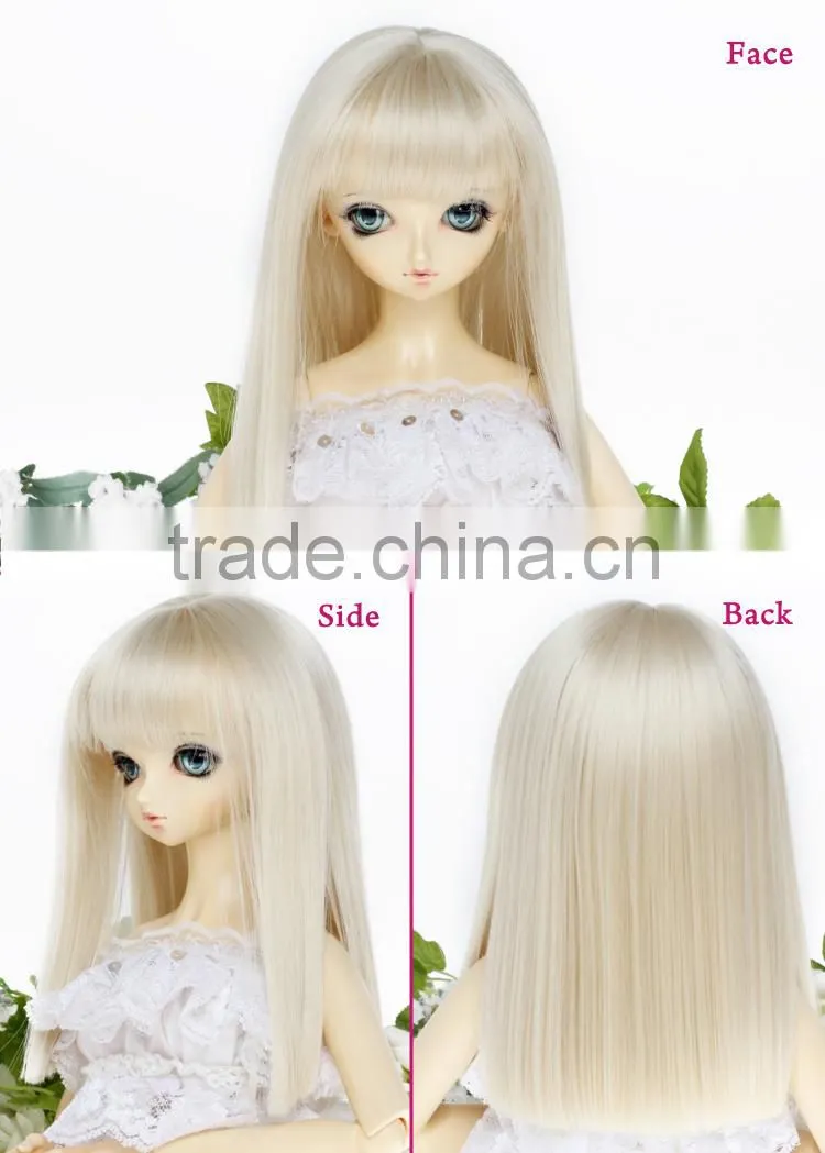 Best quality long straight baby girl white bjd hair wig with bangs