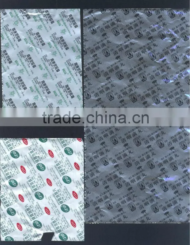 Qulaity pharmacy aluminum blister foil heat sealing with pvc/pvdc