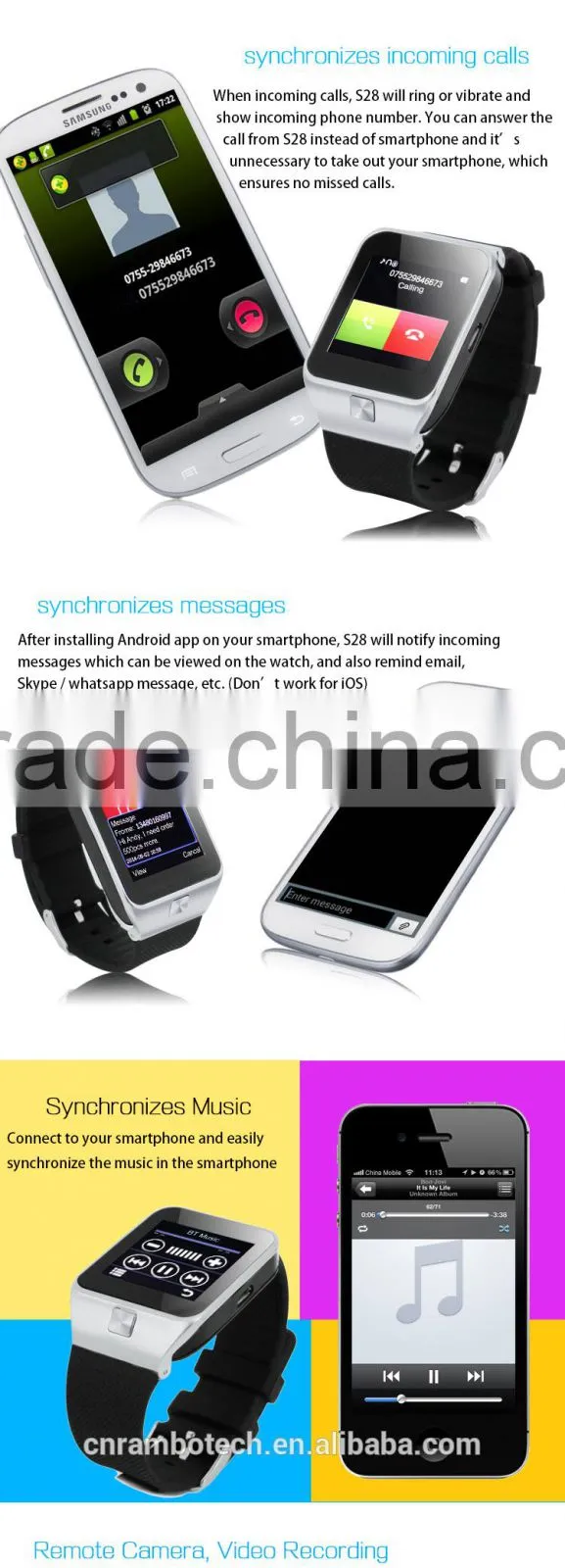 high quality android bluetooth watch wrist for sport