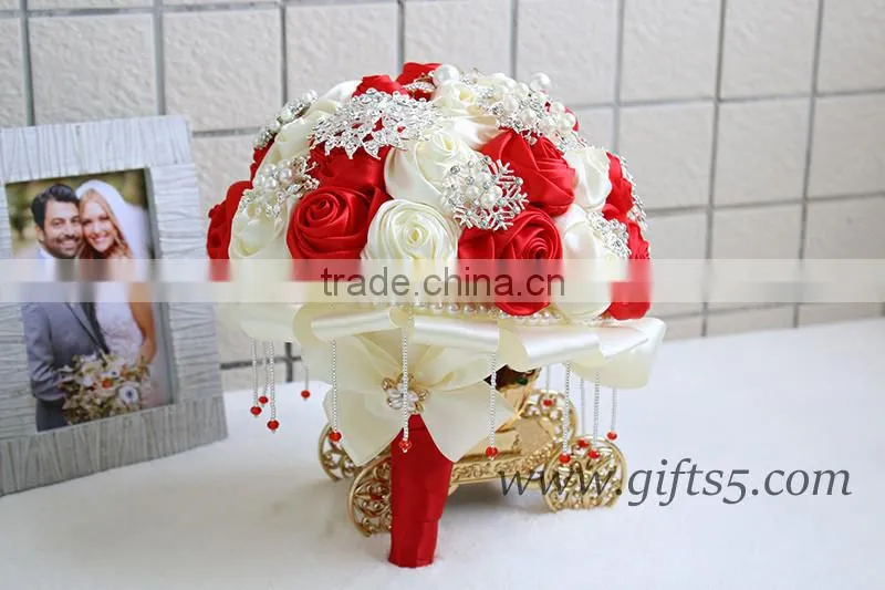 Iridescent Brooch Bouquet Handmade red Jeweled Bouquet