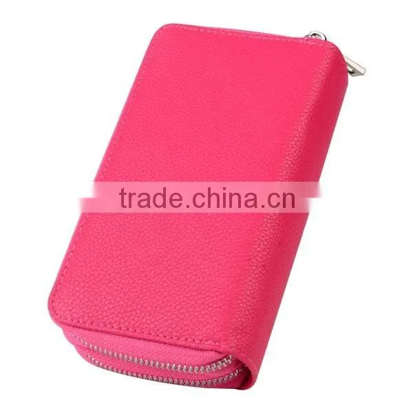 double zipper leather pouch with mobile phone holder