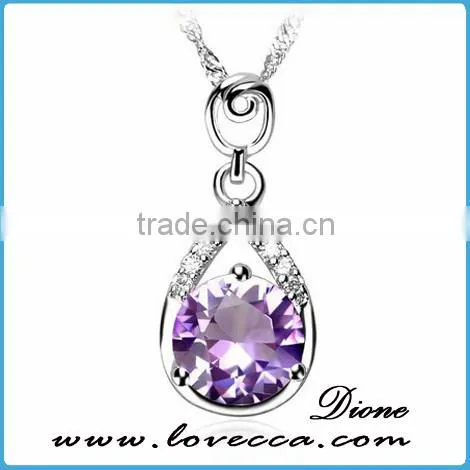 wholesale 2016 Hot round pendant with purple zircon stone sterling 925 silver necklace