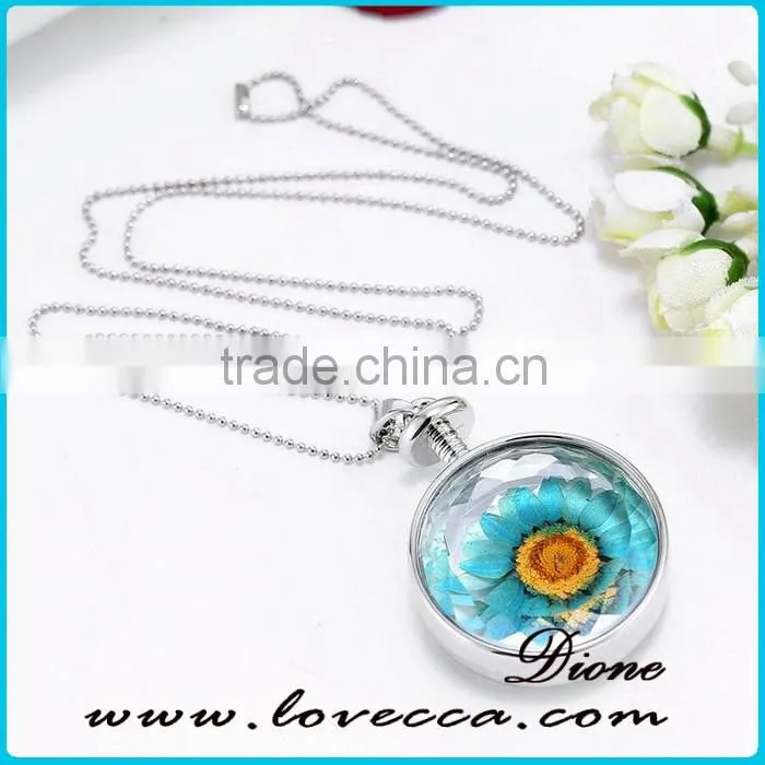 New trendy jewelry real dried Sunflower glass locket style necklace