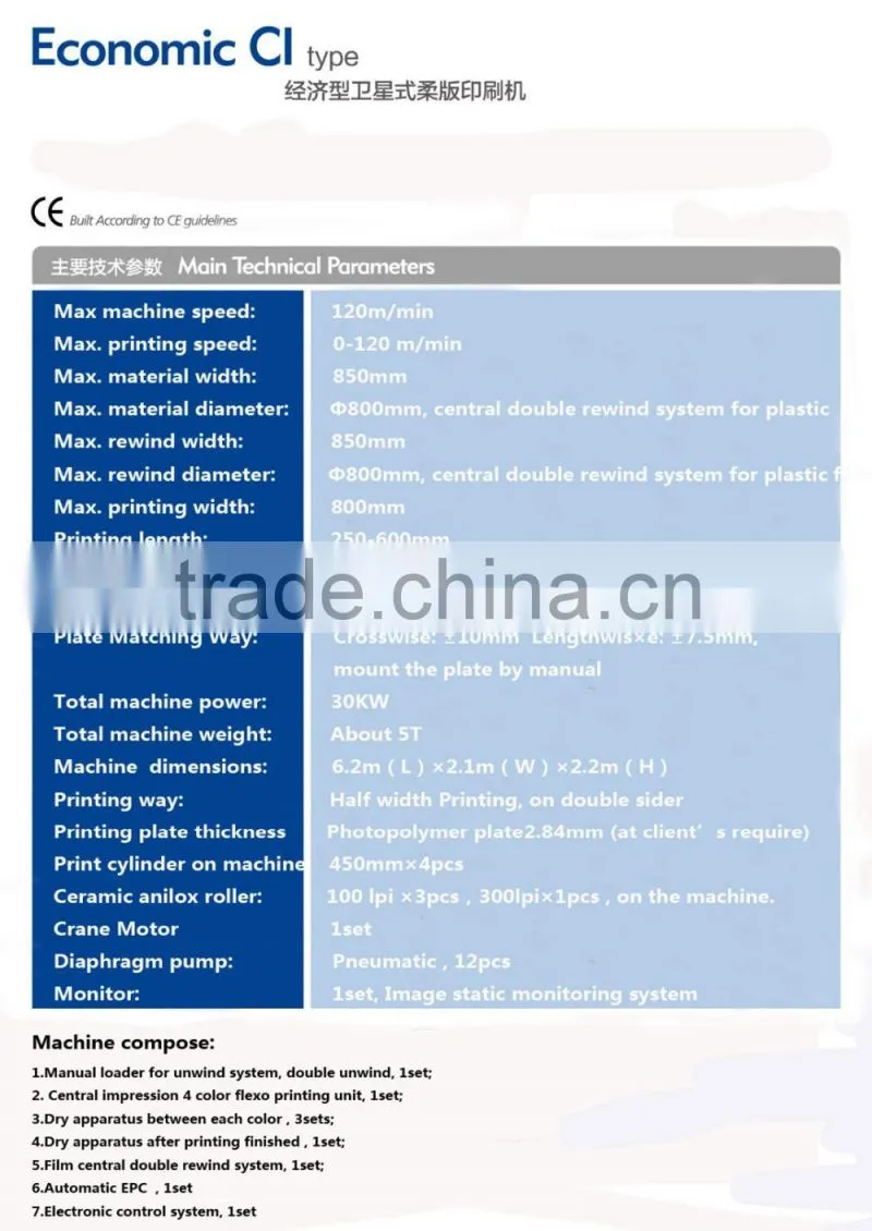 Changhong 6 Color PE Coated Paper Flexo Printing Machine