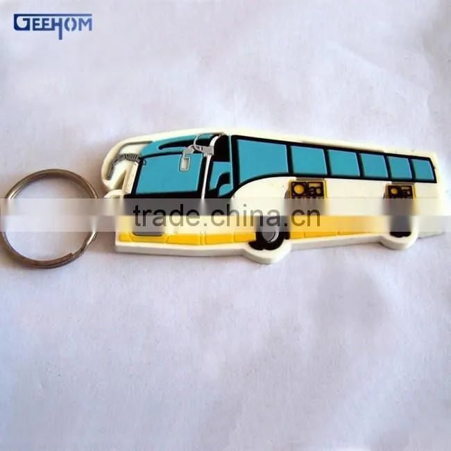 3d bus shape soft plastic key chain
