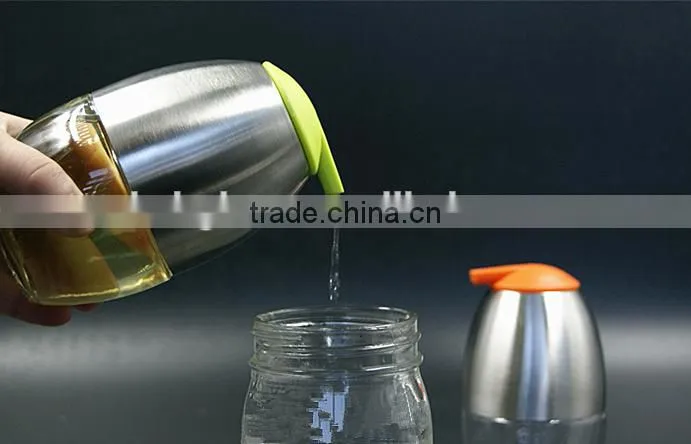 Glass oil vinegar bottle spice jar with stainless steel coat