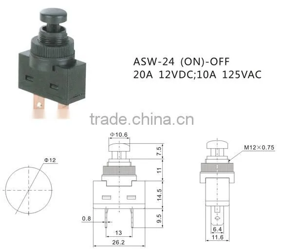 ASW-24 (ON)-OFF 20A 12VDC / 10A 125VAC Automotive Switch