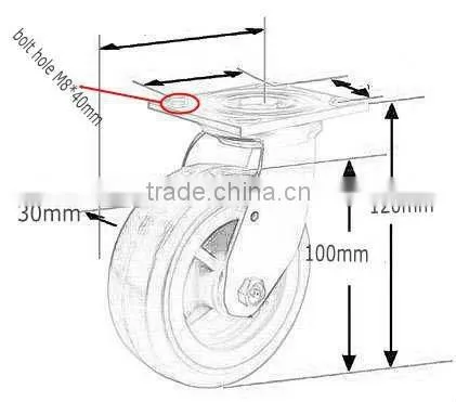 fixed flat plate caster 4" CA-1 PU wheel
