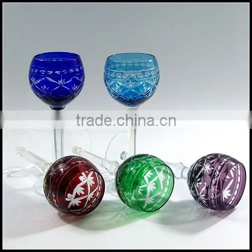 2017 China traditional made overlay etched pink wine glass