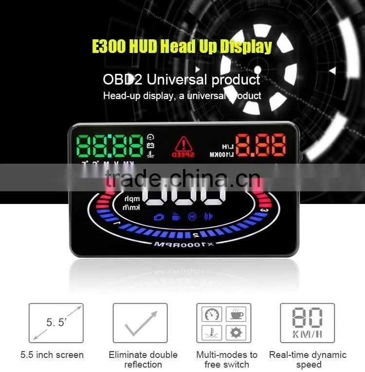 OBD2 Car Multi-color New HUD Head Up Display System 5.5 Inch HUD E300 display local time