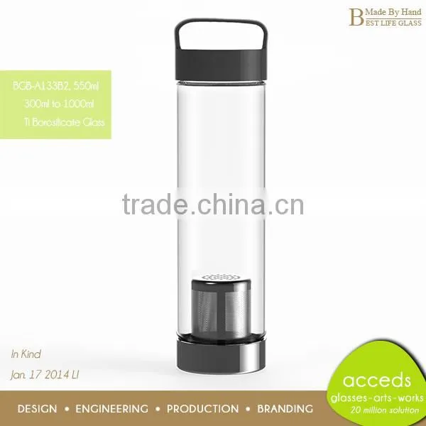 Custom Unbreakable Eco Thermal Pyrex Tea Filter Glass Water Bottle