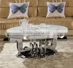 foshan modern stainless steel round shape coffee/center table set with marble top