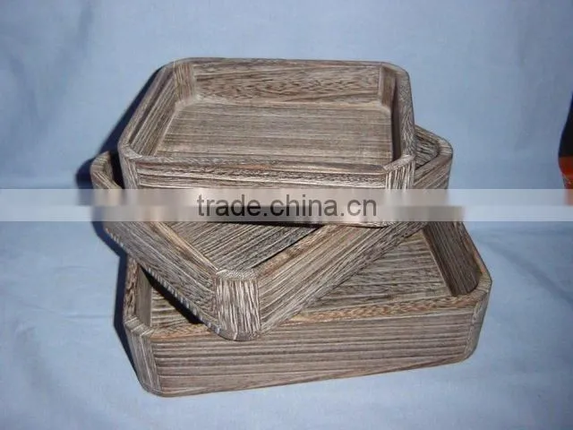 carbonized unfinished wooden tray sets with handles
