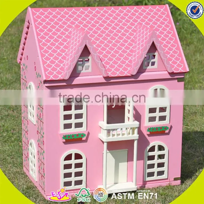 wholesale pink delicate kids wooden dollhouse beautiful children wooden chic dollhouse for sale W06A029