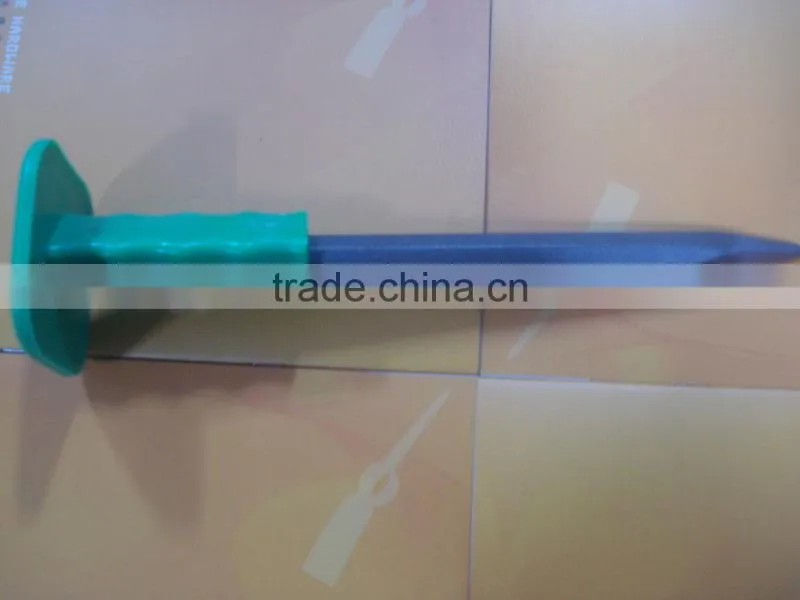 steel flat/point cold chisel with blue rubber grip