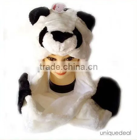 Fashion long mittens scarf set plush winter animal hats for adults
