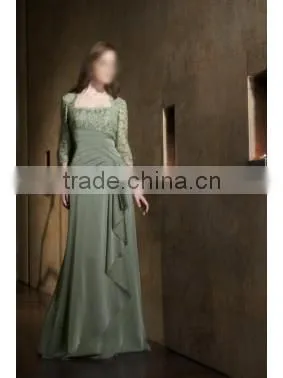 grey green long sleeve prom dress